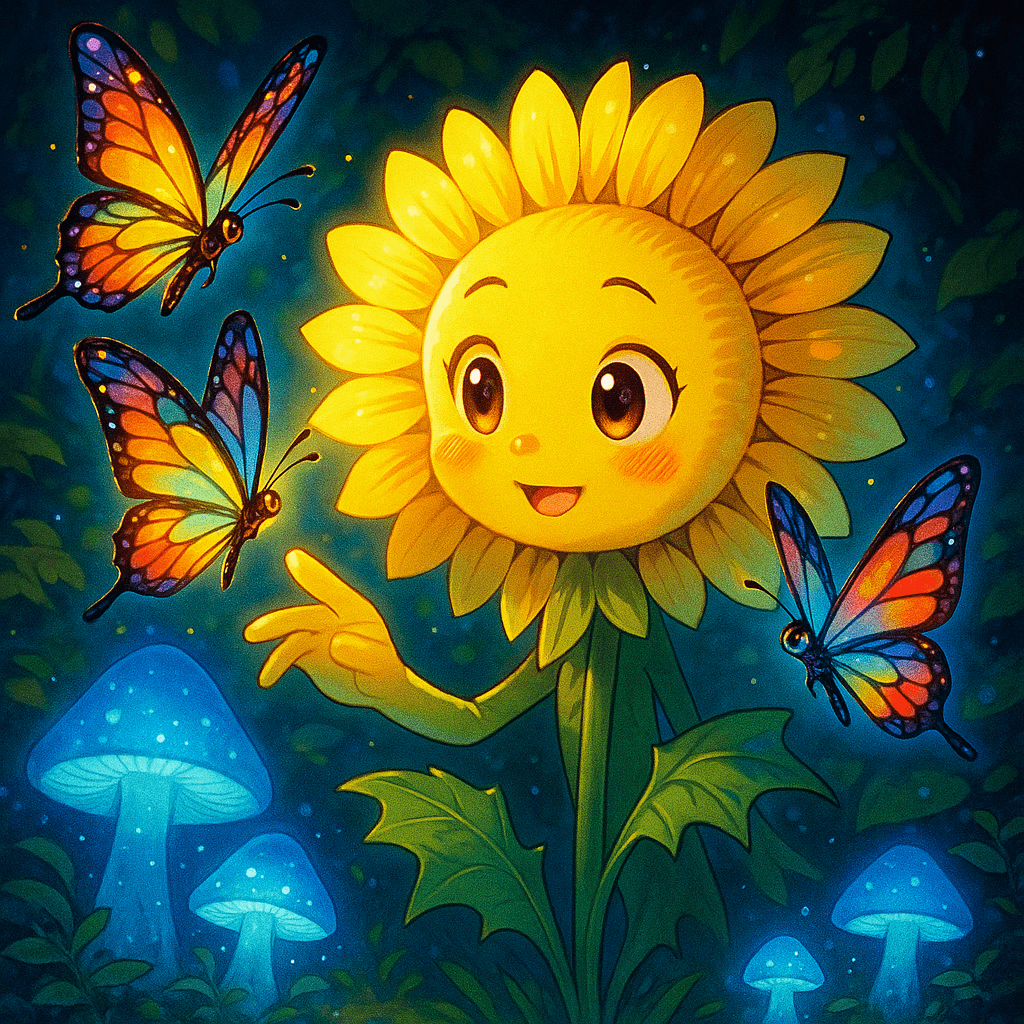 Suddenly, a chorus of tiny voices erupted—talking butterflies fluttered past her, their wings shimmering like stained glass, whispering clues about the enchanted realm ahead.