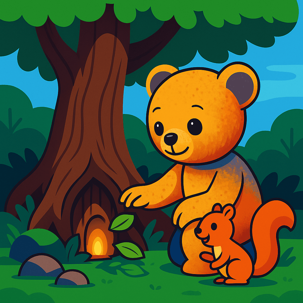 The shimmer brightened, pooling at the base of a giant oak. Pally knelt and brushed aside leaves—there, hidden beneath, was a tiny acorn door, its hinges made of spider silk.