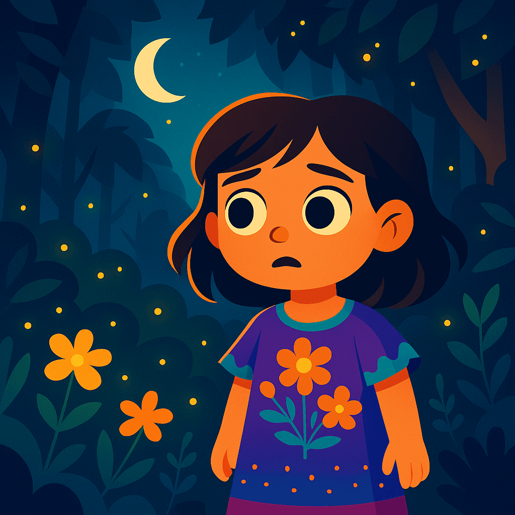 Tiny flickers of light, like tiny stars fallen from the sky, danced among the leaves, flickering in and out as if teasing her to follow.