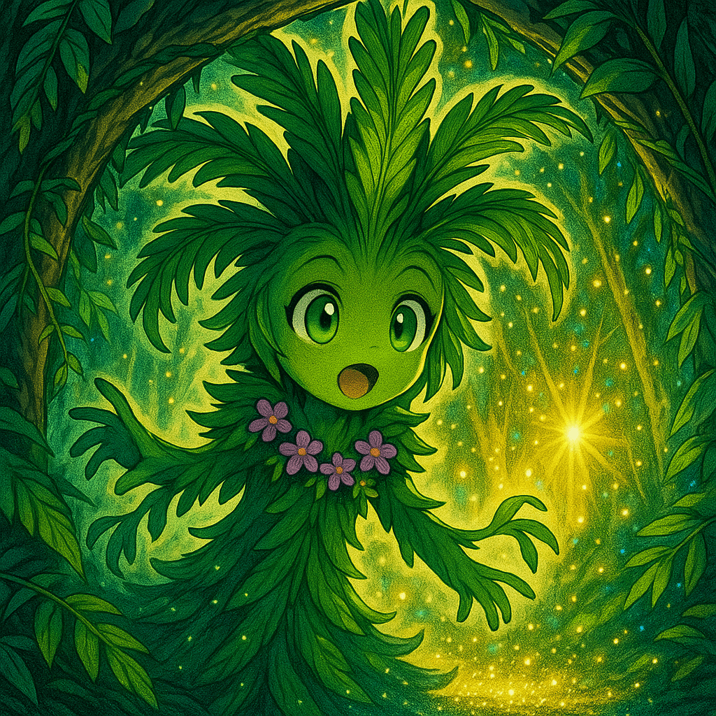 Suddenly, her gaze caught a flicker of strange light weaving through the trees... there, hidden behind a veil of vines, lay a grove bathed in a luminous, otherworldly glow.