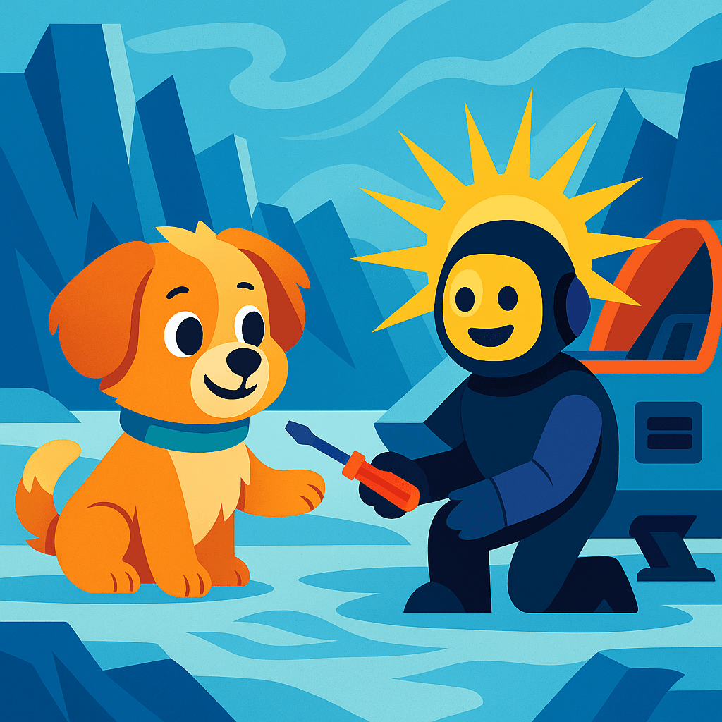 Max passed Zilo a screwdriver (which Zilo awkwardly gripped with a beam of light), and they swapped stories. Max told of chasing squirrels in sunny parks; Zilo described surfing starlight.