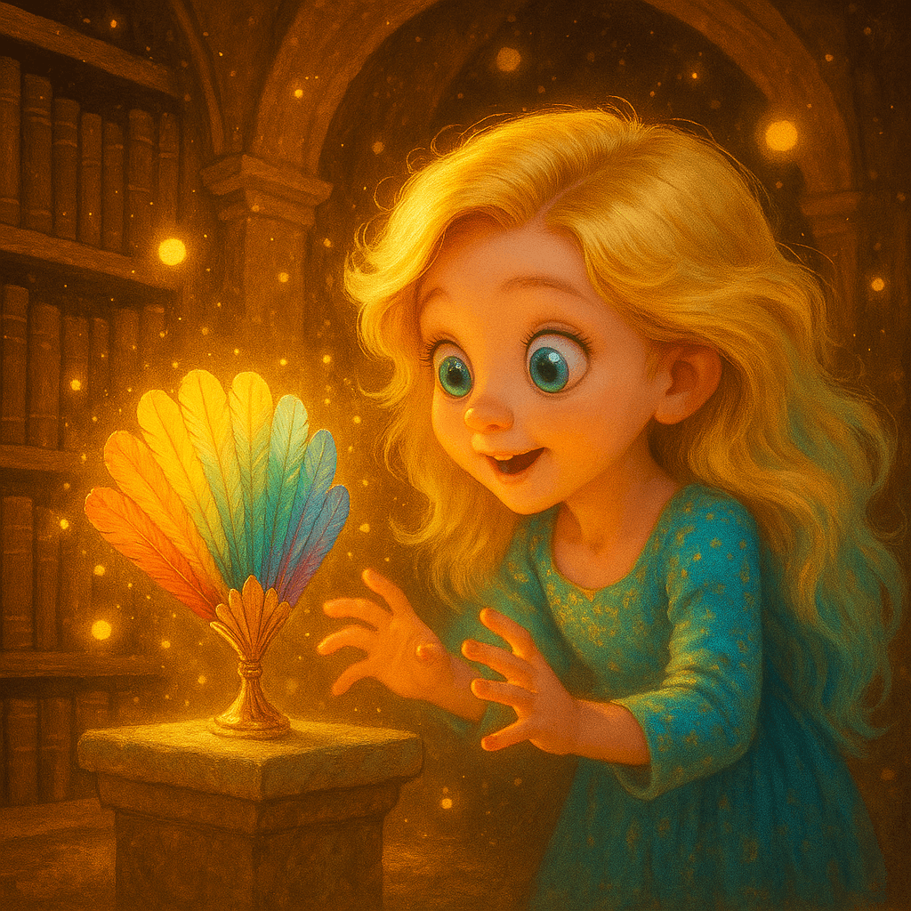 On a small pedestal sat a bright, colorful fan—its painted feathers matching the mysterious blue one Elsa had found.