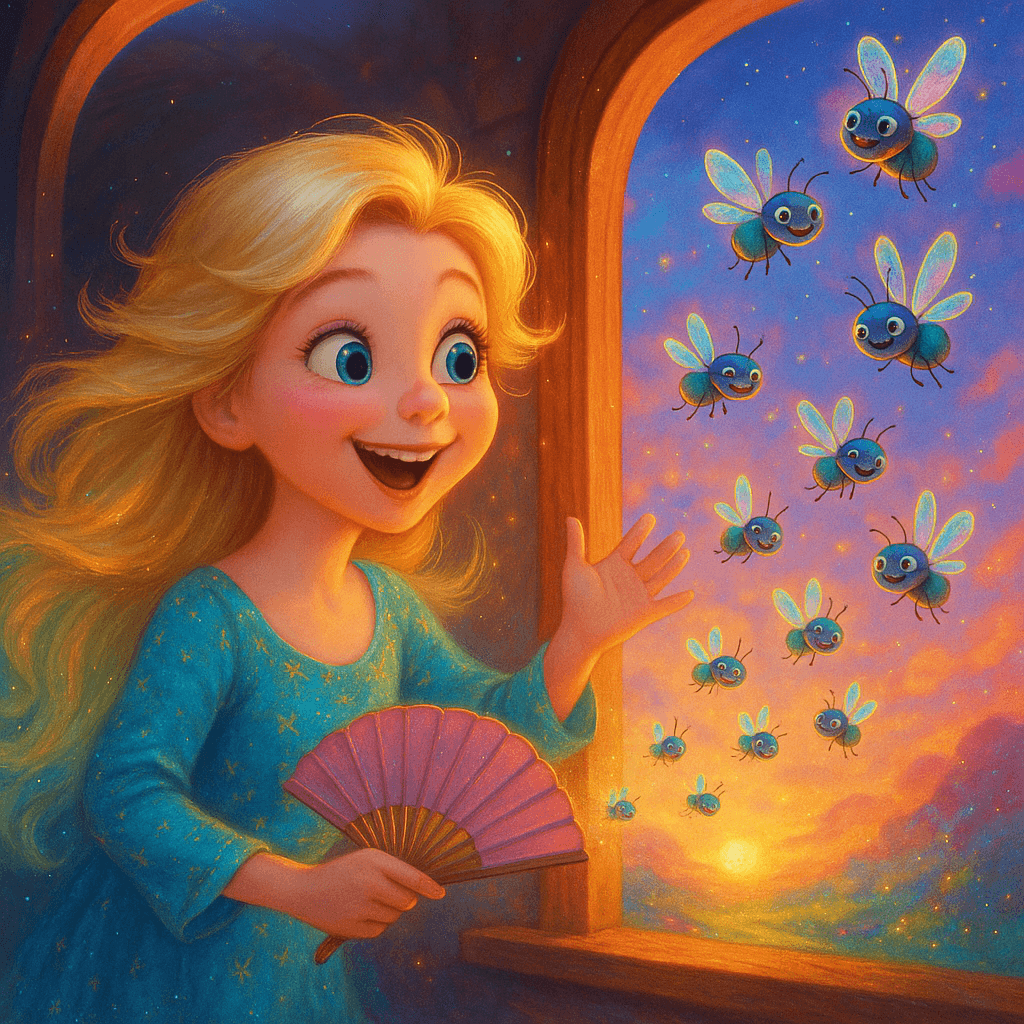 Elsa led the giggling flies toward the open window. One by one, they soared outside, winking at Elsa in thanks as they went.