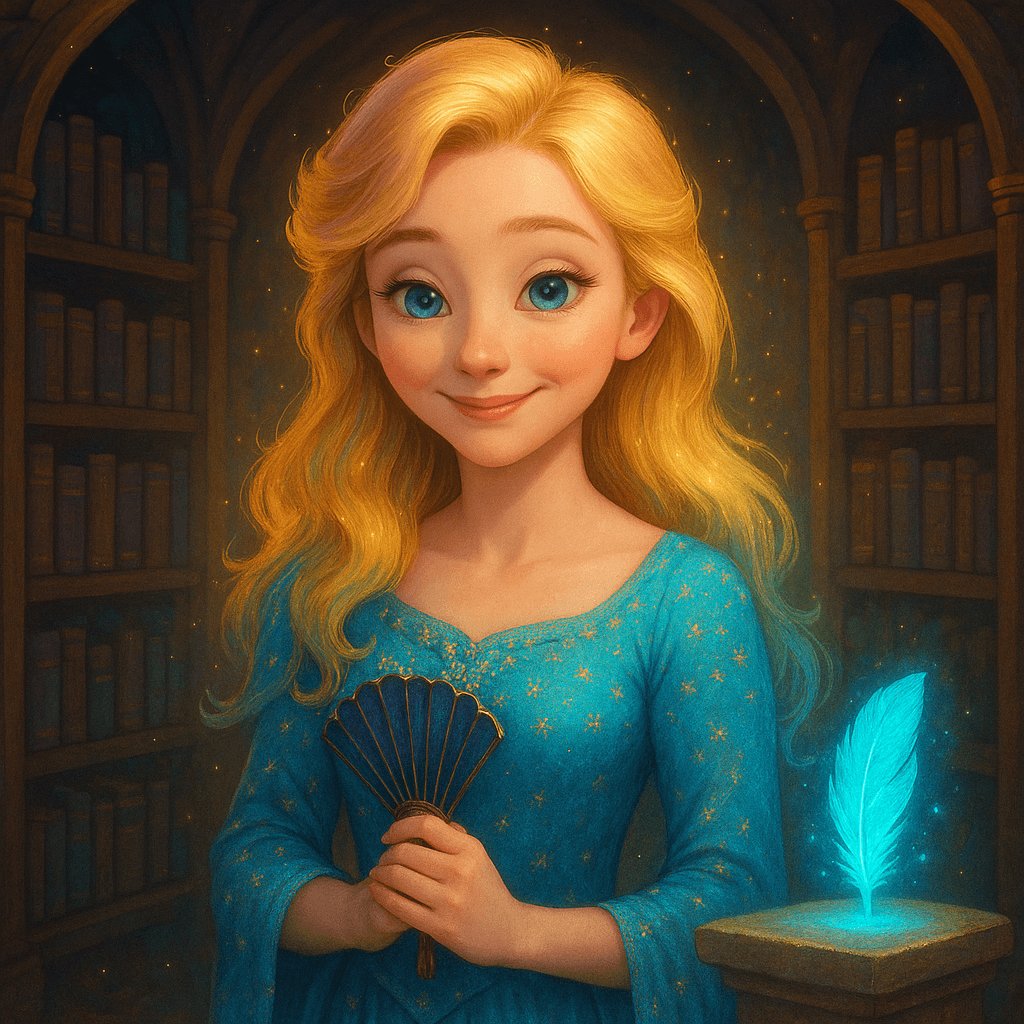 Elsa closed the fan with a contented sigh. She looked at the blue feather, now resting on the pedestal where the fan had been.