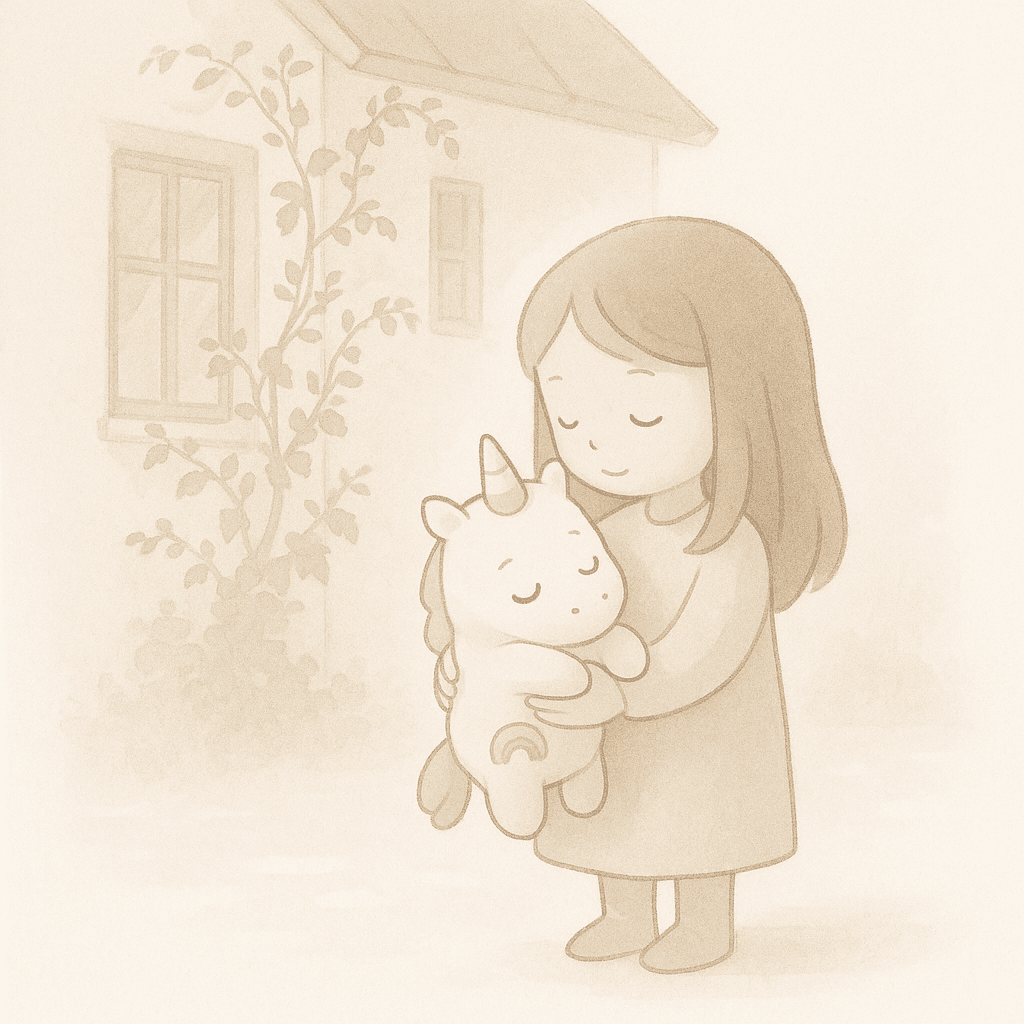 Mila stood in the dappled light near the old house, clutching Blissfula—the plushie with button eyes that glimmered mischievously in the midsummer glow.