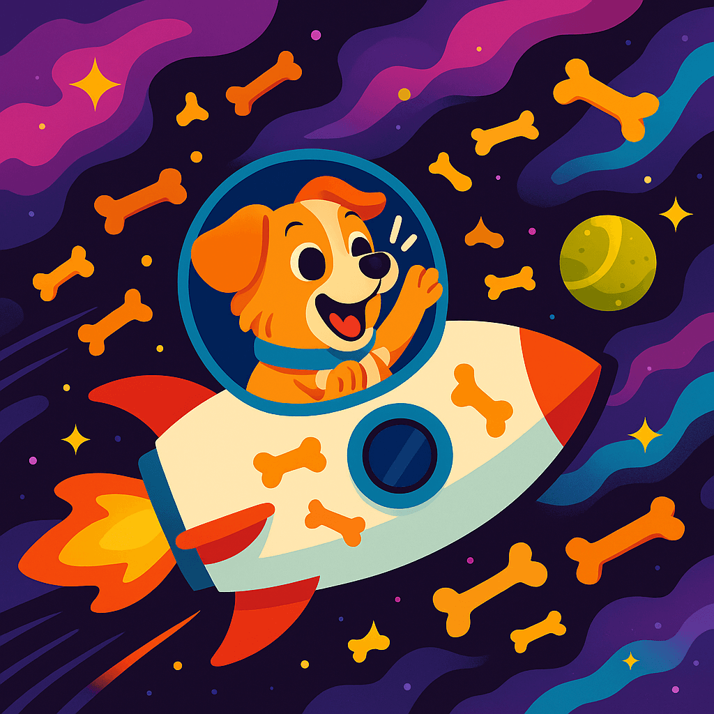 Max navigates through space, bouncing treats floating around, facing a bouncing asteroid.