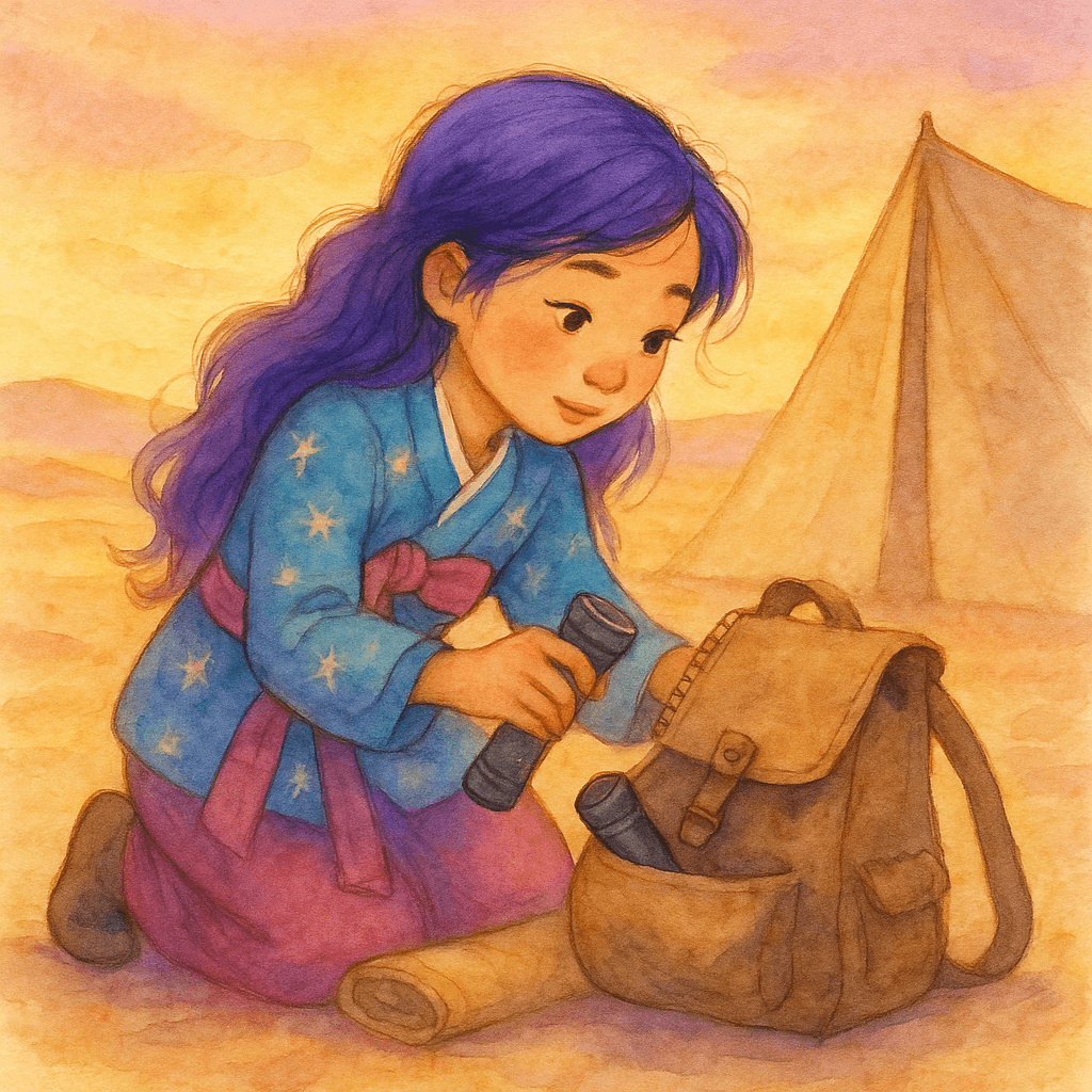 Rumi crouched beside her bedroll, methodically fitting her battered flashlight and favorite spiral notebook into her worn canvas backpack.