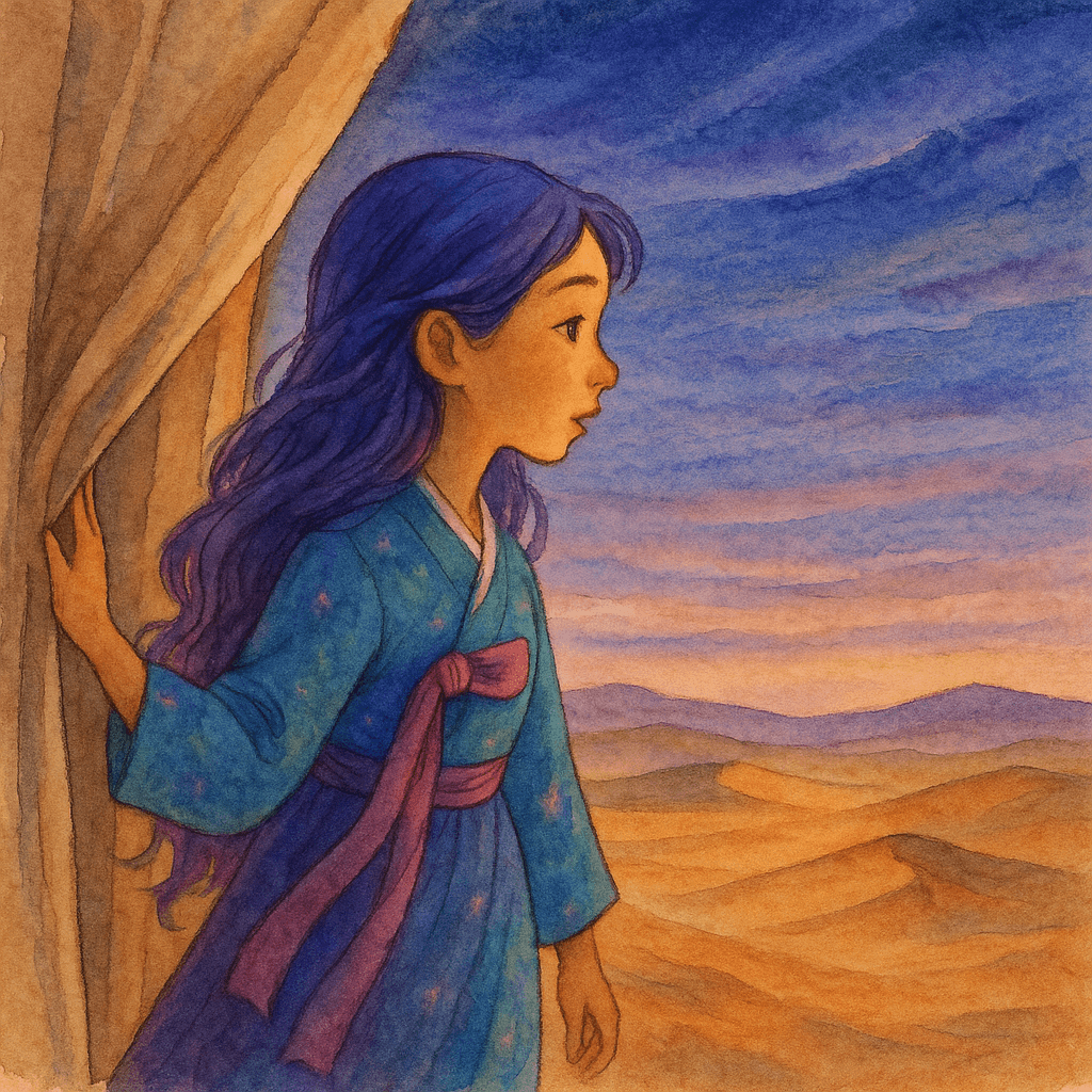 She paused on the threshold of her canvas tent, breathing in the faint scent of sage and dust. Her heart thudded with nervous excitement.