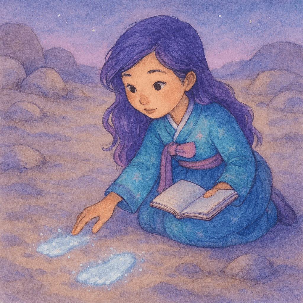 She knelt, notebook poised, and found a trail of footprints. Not her own. Not human. Each print glowed faintly, as if dusted with frost and starlight.