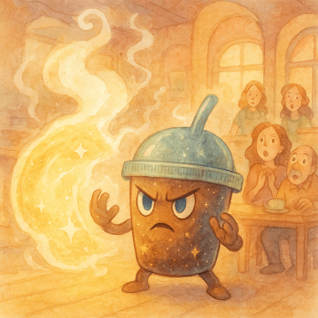 He focused, picturing a shield. Steam burbled from the machine, swirling into a shimmering wall in front of the door. The customers oohed in awe. Suddenly, with a loud POP, the steam barrier collapsed, splattering hot coffee.