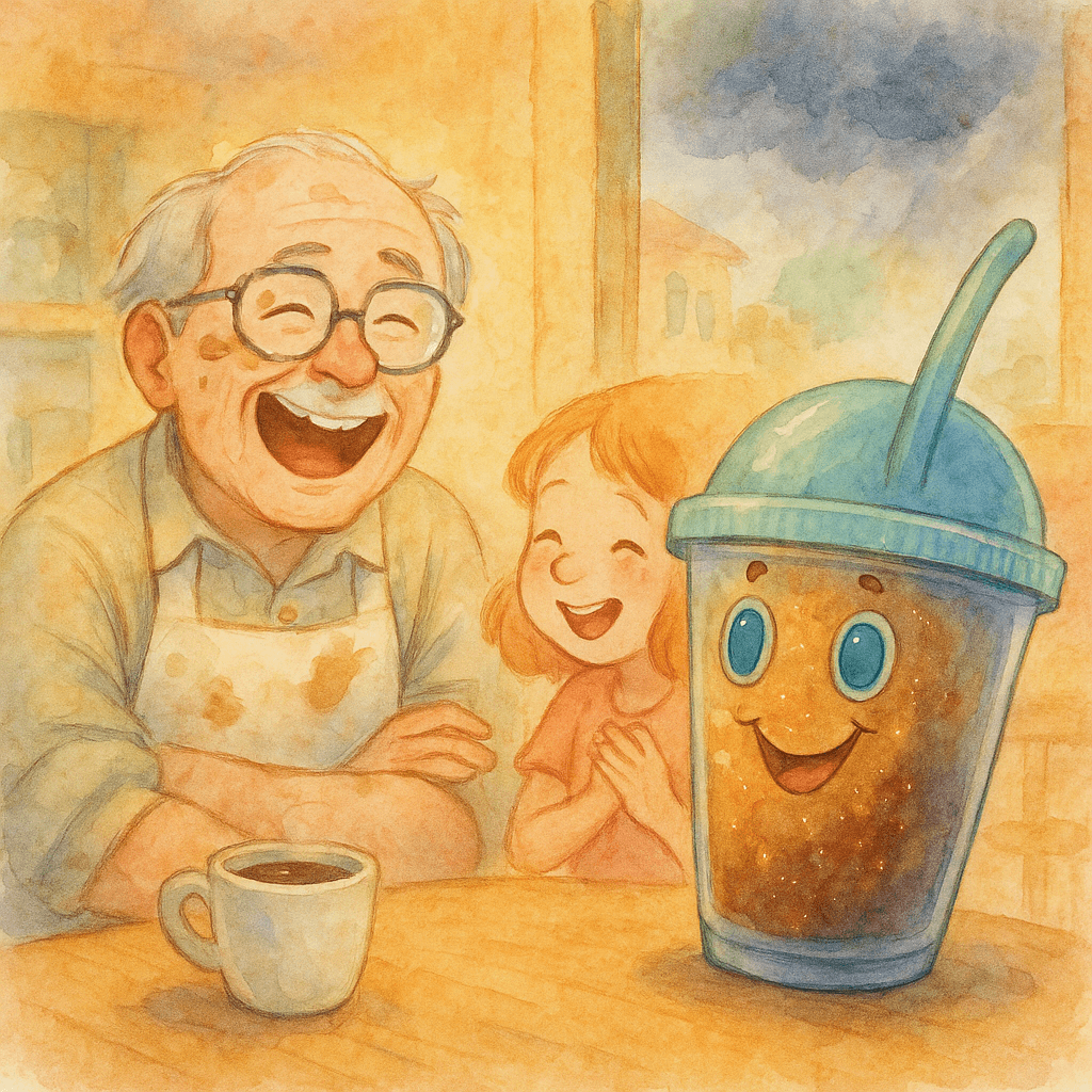 The room burst into laughter, even Mr. Coffee himself, though he wiped his glasses with a sheepish grin. 'Well, I suppose even superheroes get a little steamed now and then.' Lily giggled, sharing her confidence.