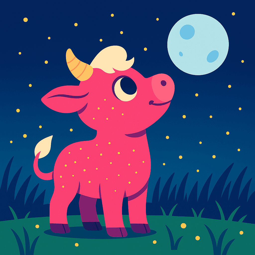 Rosalina gazing out at the moonlit fields with dancing fireflies, feeling the magic of night.