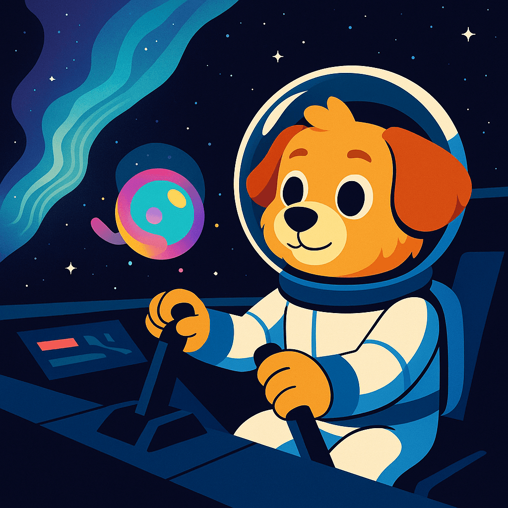 Max guides the ship toward the shimmering veil, with Luma glowing beside him and the cosmic anomaly shimmering in the void.