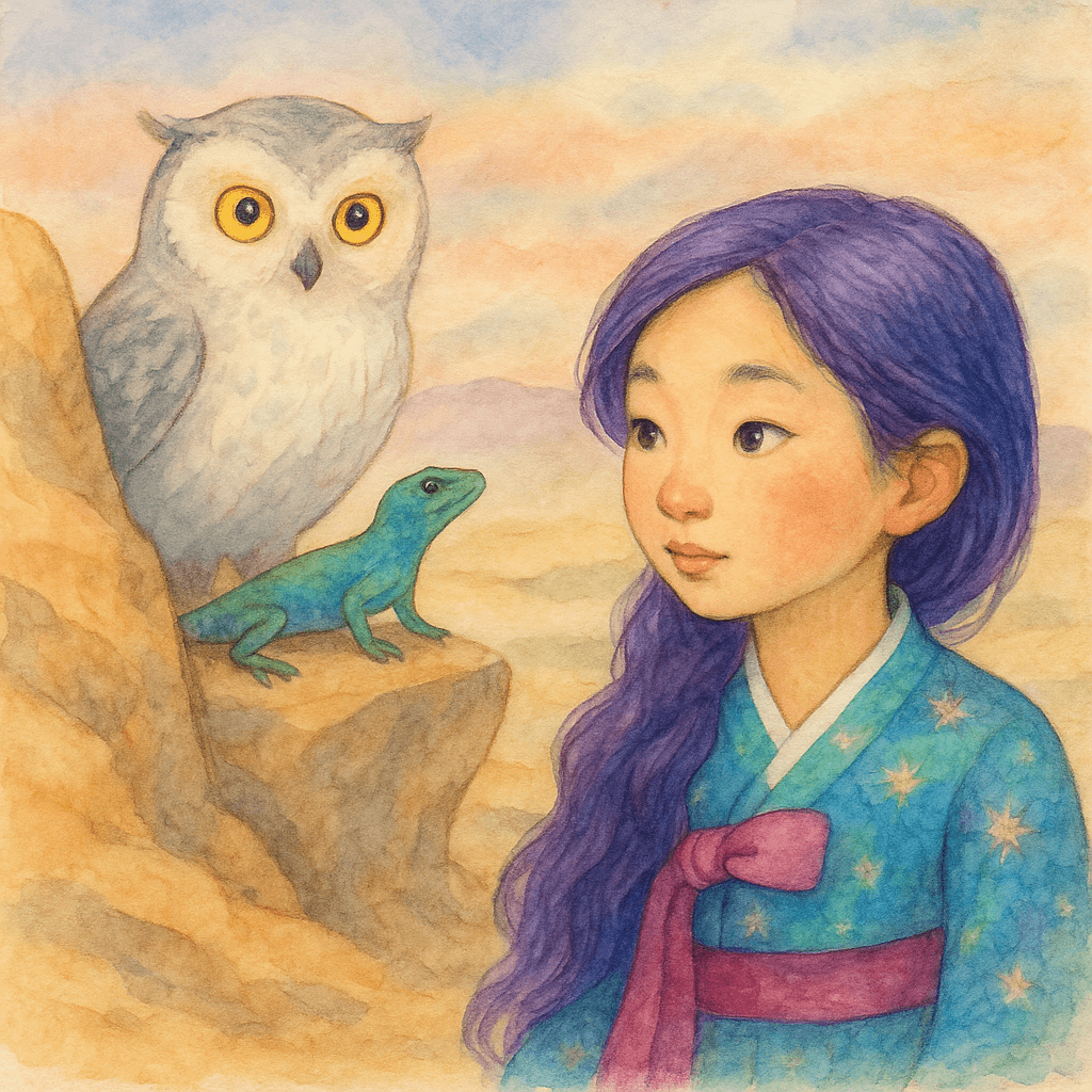 Then, from behind a wind-carved rock, came a gentle hoot. A great owl, feathers dusted in silver, glided into view.