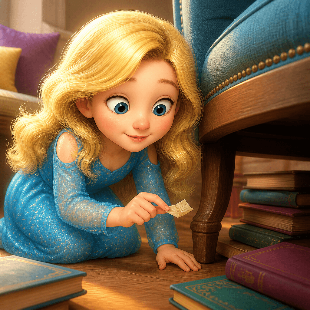 “Elsa spotted a tiny paper note tucked under the edge of a chair leg. She picked it up with two fingers, as if it might crumble.”