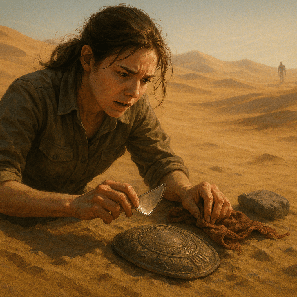 Gathering nearby tools — a sturdy rock, a broken piece of mirror, and a tattered cloth — Lina began to examine the spacecraft more closely. Her fingers trembled with anticipation and hope. As she worked, a strange hum vibrated through the air, faint yet persistent.