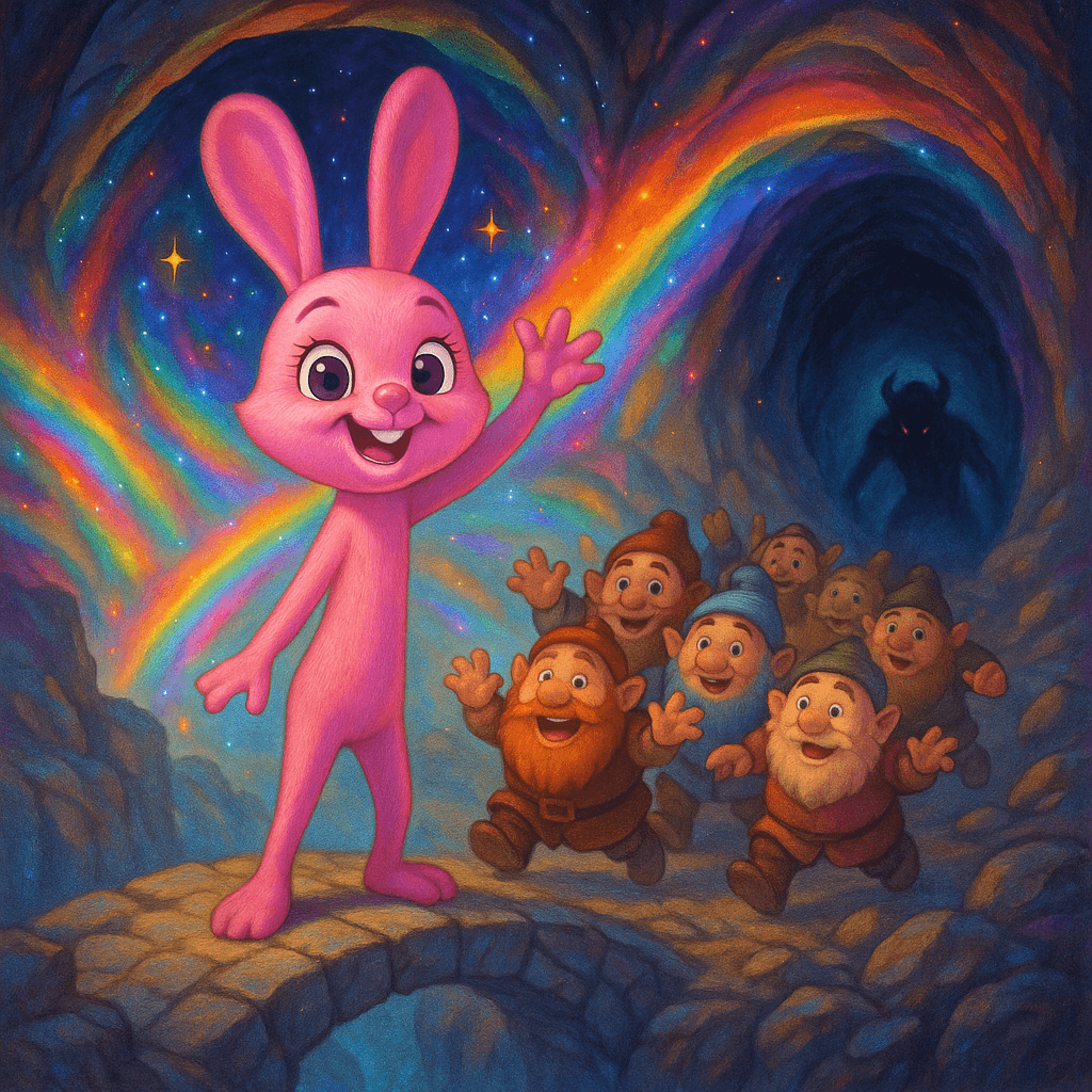 She reached the end, safe. Sparkle’s magic pulsed in greeting, painting rainbows on the cavern walls. The mountain folk scampered after her, chattering excitedly. But as they celebrated, the wind shifted...