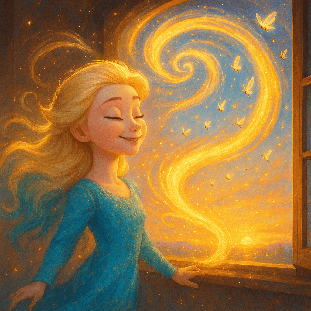 The flies followed the inviting breeze, drifting out into the bright morning sky while Elsa smiled with pride.