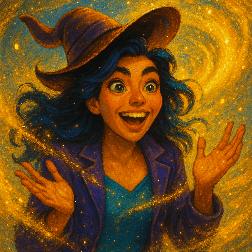 A gust of wind flung her floppy hat into the air. It danced and spun, landing right back on her head.