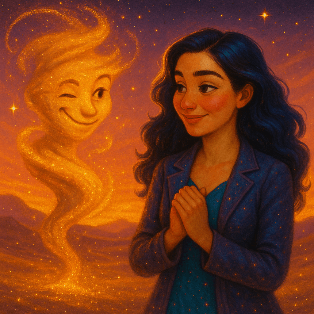 The storm slowed, settling into a peaceful swirl. It seemed to wink at her, a mischievous sparkle in its swirling form.