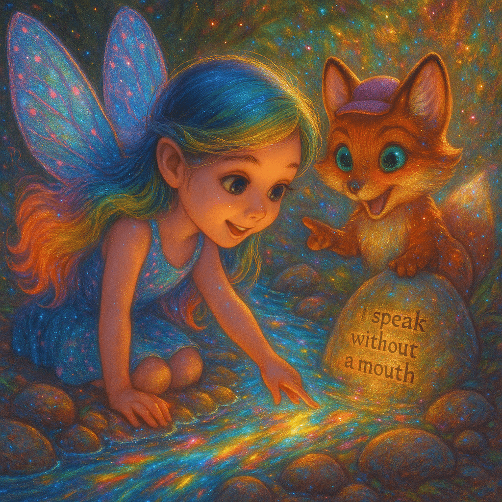 Midway up, the trail narrowed, opening to a sparkling stream that danced over smooth stones. Sunlight fractured in the water, sending shards of rainbow light onto their faces.