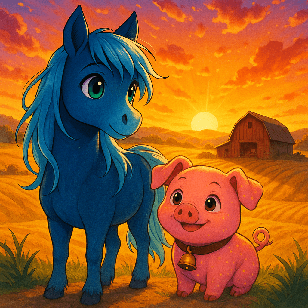 The sun peeked over the rolling hills of the farm, casting a warm golden glow across the weathered barn and sprawling fields.