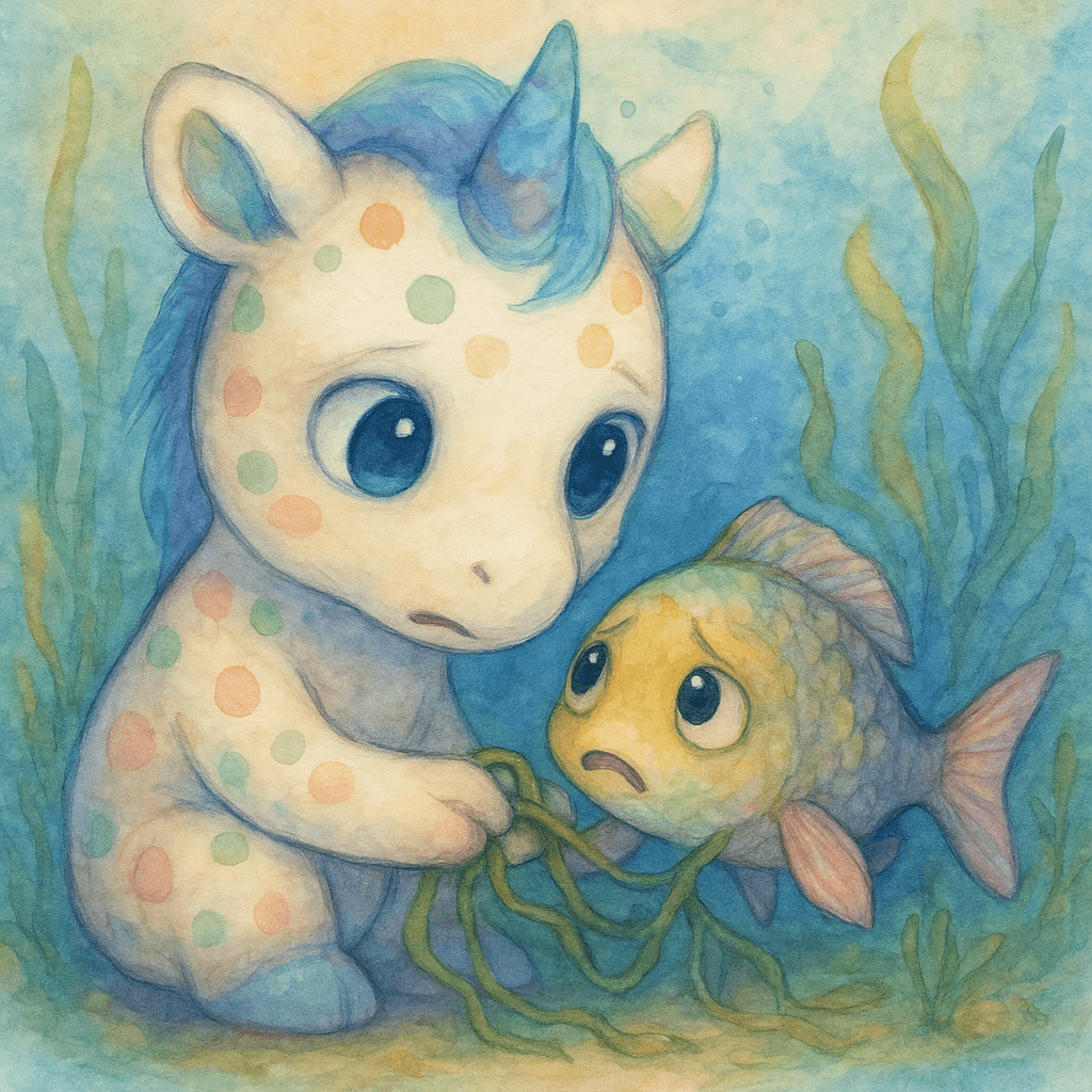 Lumina untangled the slippery fronds, freeing the tiny creature.