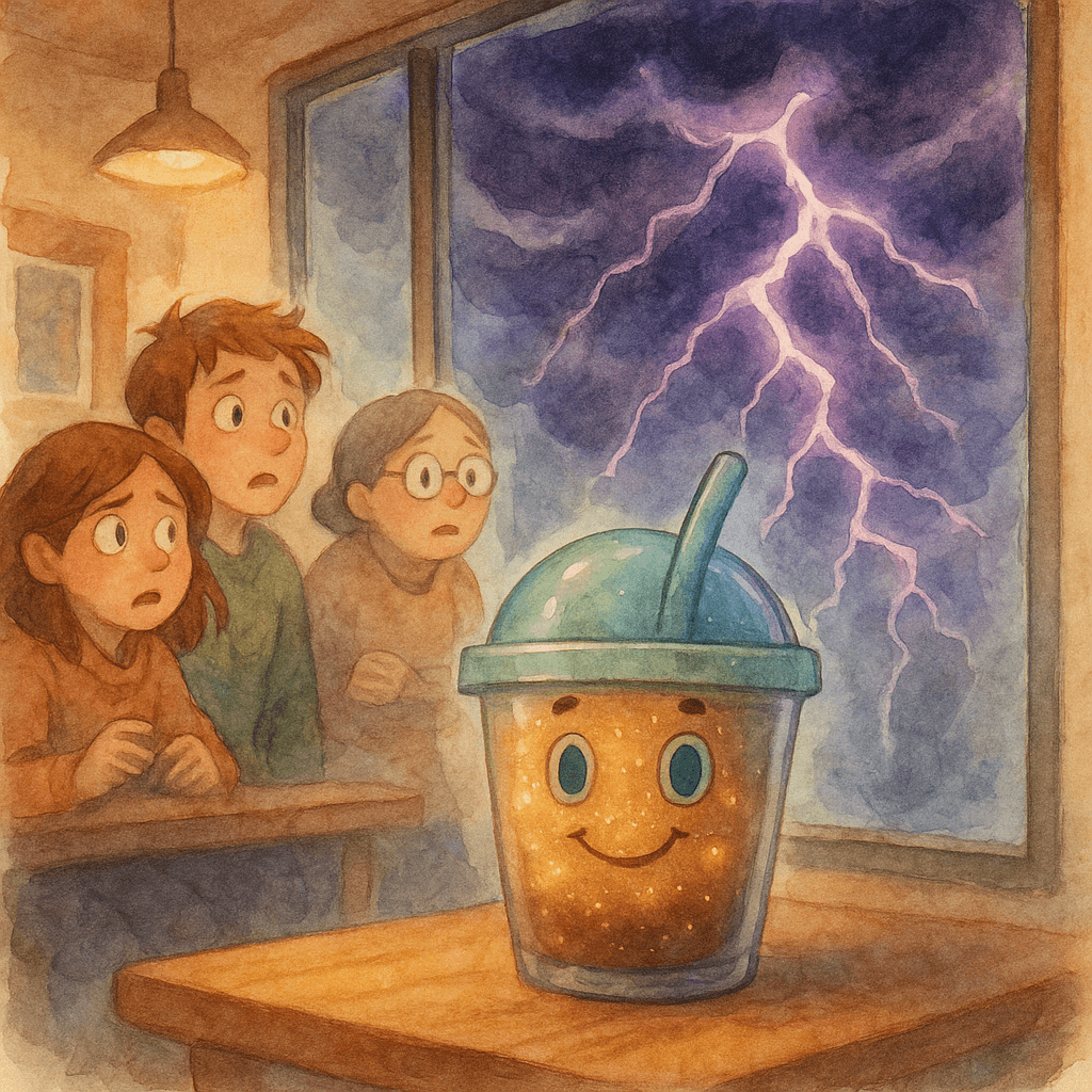 Something peculiar brewed in the city’s sky—dark clouds swirling and purple lightning.