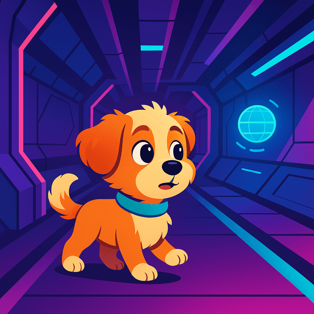 He wandered down a passageway lit by shifting colors, each step echoing slightly in the silence. Around a curve, a glowing holographic orb hovered before him.