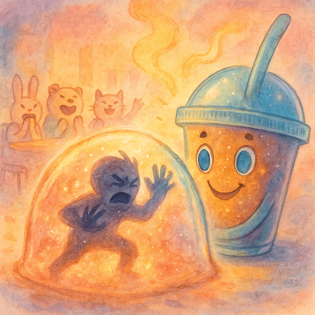 Mr. Coffee extended his arms, weaving the steam into a dome that trapped the thief inside.