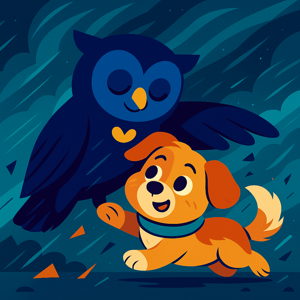 A sudden gust knocked Max off his paws. Zilo quickly hovered over him, shielding him from the worst of the storm. “Thank you, Max,” Zilo said softly. “I never would have made it without you. True friendship is about helping each other, even when the stars seem against us.”