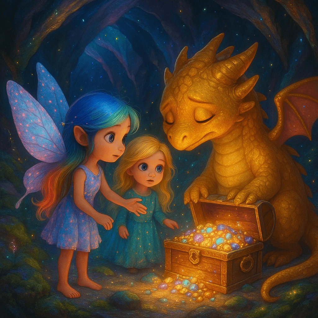 the dragon’s missing treasure—a chest brimming with shimmering stones and delicate trinkets.