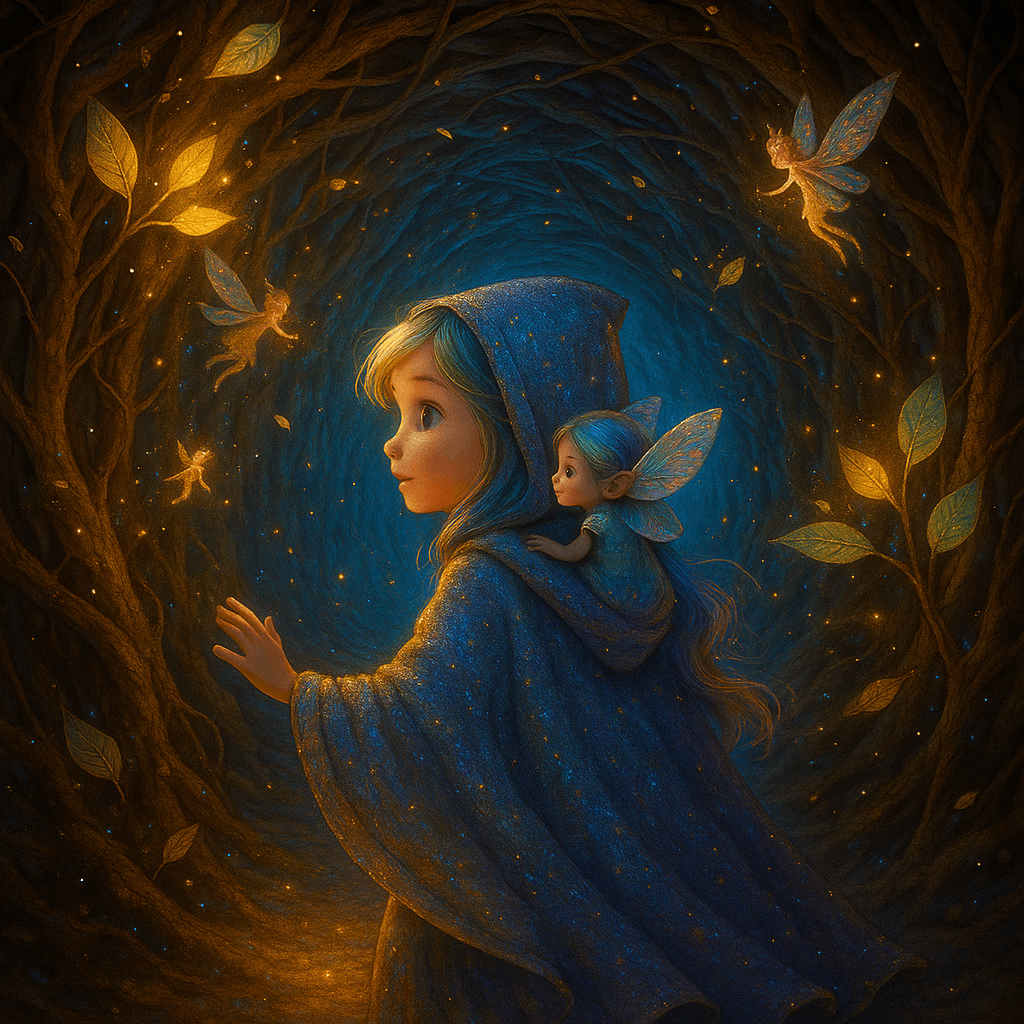 Moonlight faded behind Mila as she slipped into the tunnel, its walls woven from tangled roots and glowing leaves.