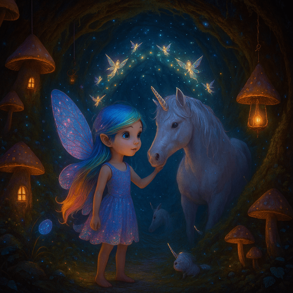 Fairies formed a swirling arch ahead, inviting her deeper. Mila’s shoes brushed soft moss; the air thickened with the scent of dew.