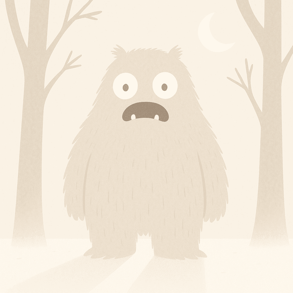 A shape lumbered from the gloom. It was enormous—shaggy, hunched, every inch bristling with moonlit fur. Two huge eyes blinked, shining like lanterns.