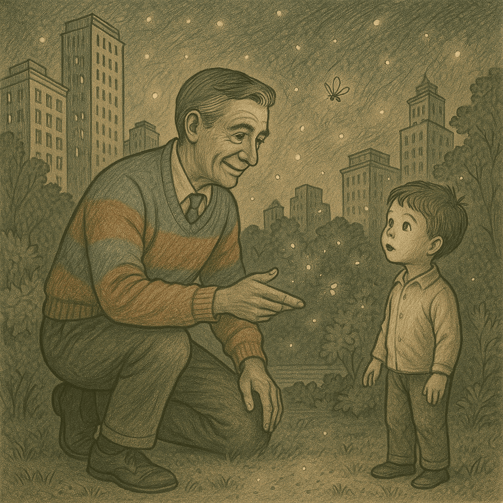 The city’s small park, nestled between tall buildings that seemed to lean in like old friends sharing secrets. Tiny fireflies flickered like floating stars.