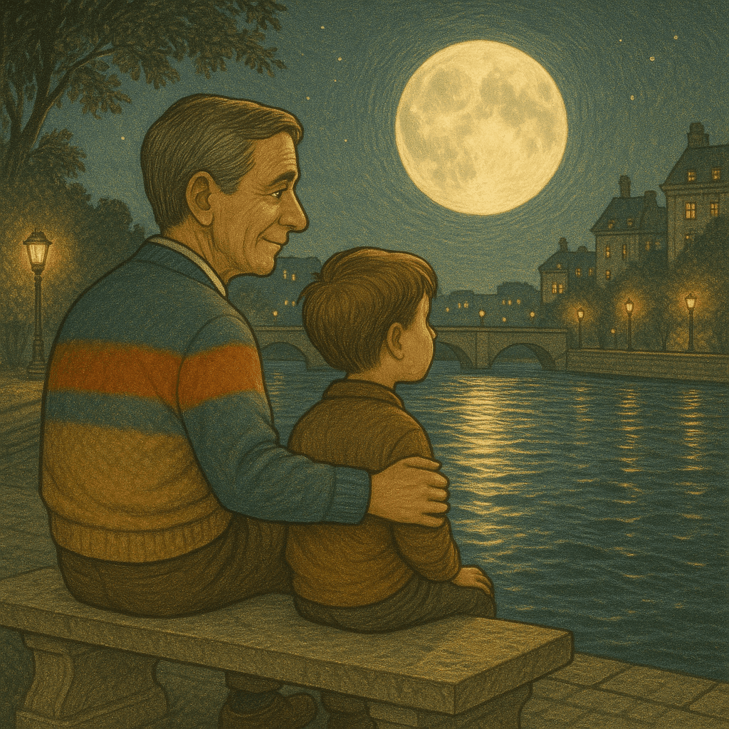 The moon was rising, casting silver light over a gentle river that snaked through the city’s heart. Its surface shimmered like a mirror.