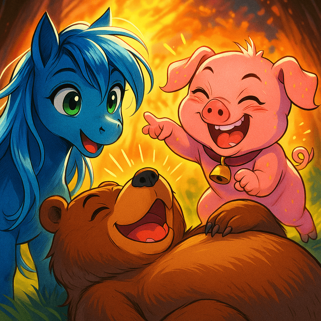 Percy, still giggling, made a funny face. She scrunched up her nose, puffed out her cheeks, and waved her arms like a feather duster. “Hello, Mr. Bear! We’re friends!” she squeaked, trying her best to sound brave.