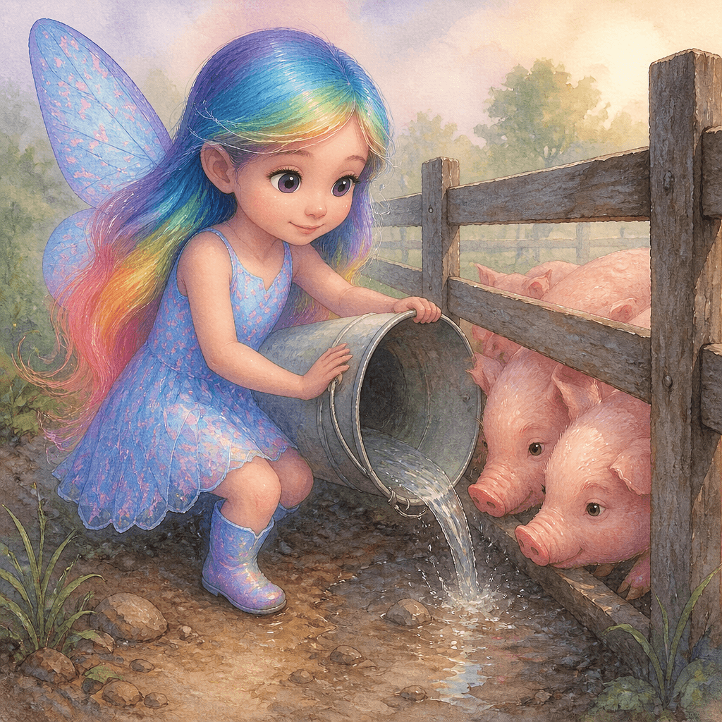 Mila carried a bucket toward the pig pen, her boots thudding softly as she stepped around a puddle that had dried overnight.