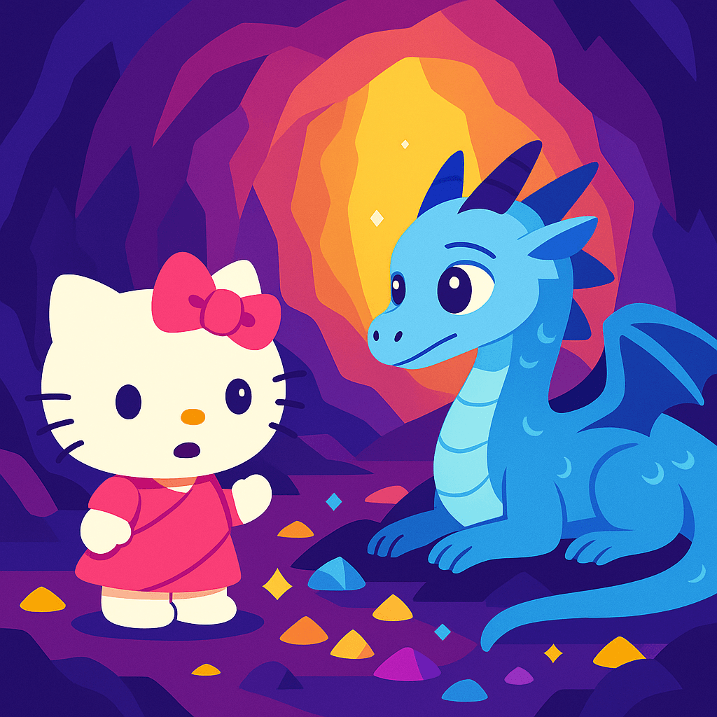 In the center, nestled among twinkling stones, lay a dragon. Its scales shimmered like moonlight on water, and its eyes—large and gentle—watched Kitty with cautious hope.