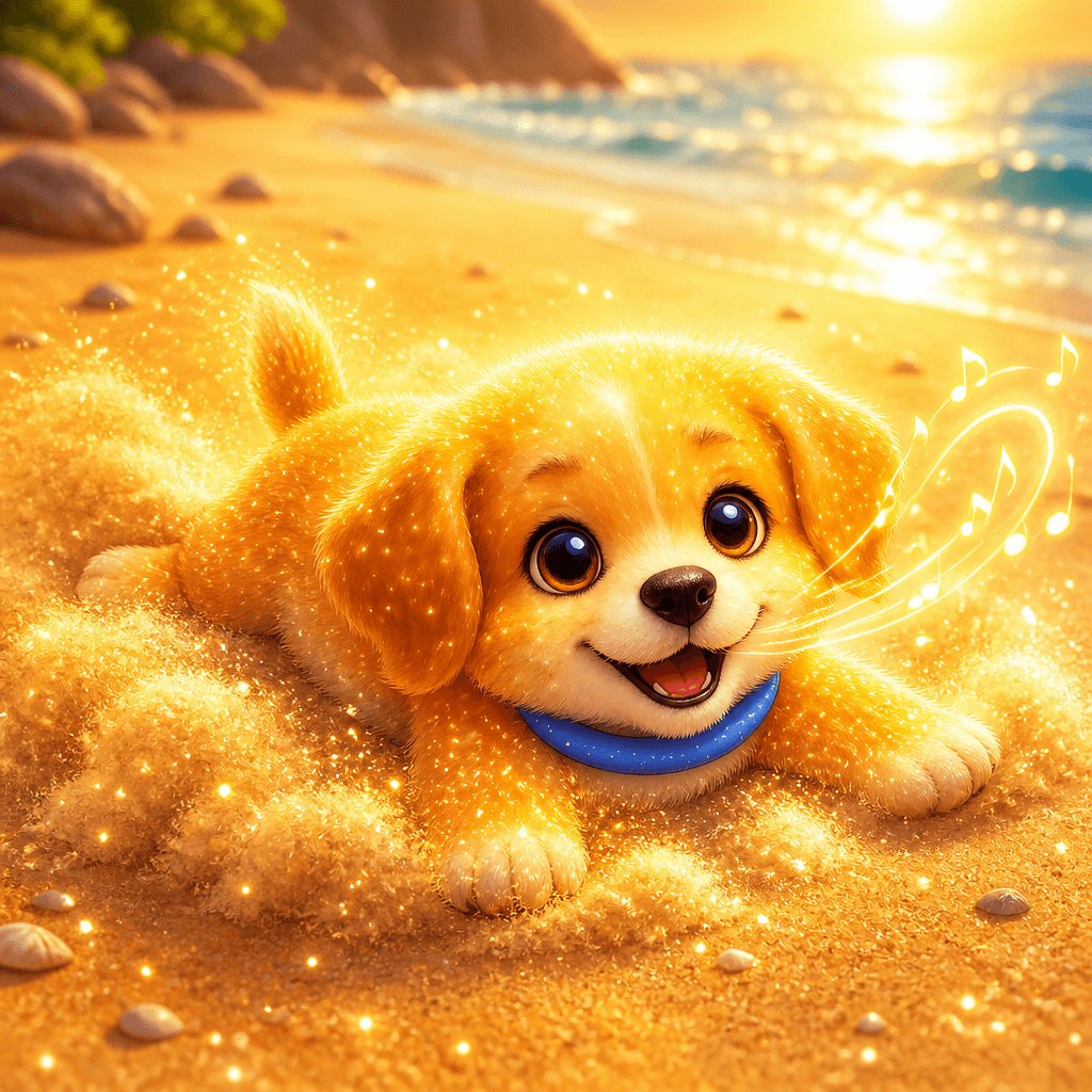He reached the shoreline and plopped straight down with a happy wiggle-wiggle.