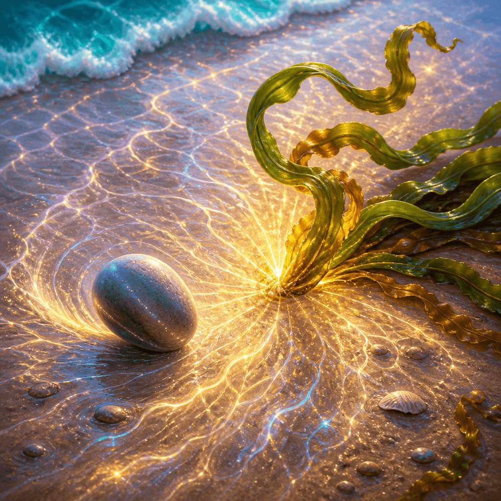 The wet sand shivered. The pebble rolled. The seaweed loosened.