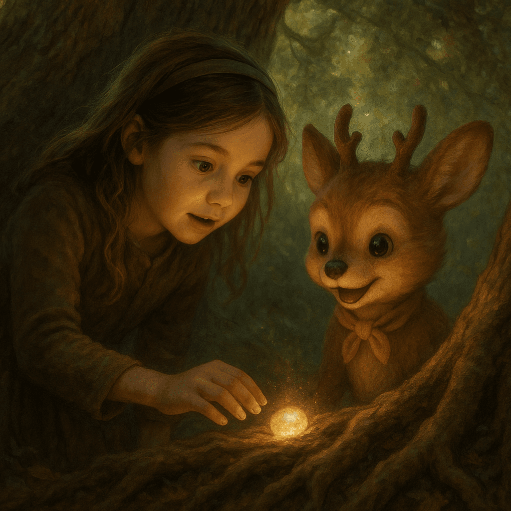 Sarah saw a small, glimmering stone tangled in the roots... a strange, gentle glow began to pulse from the stone.