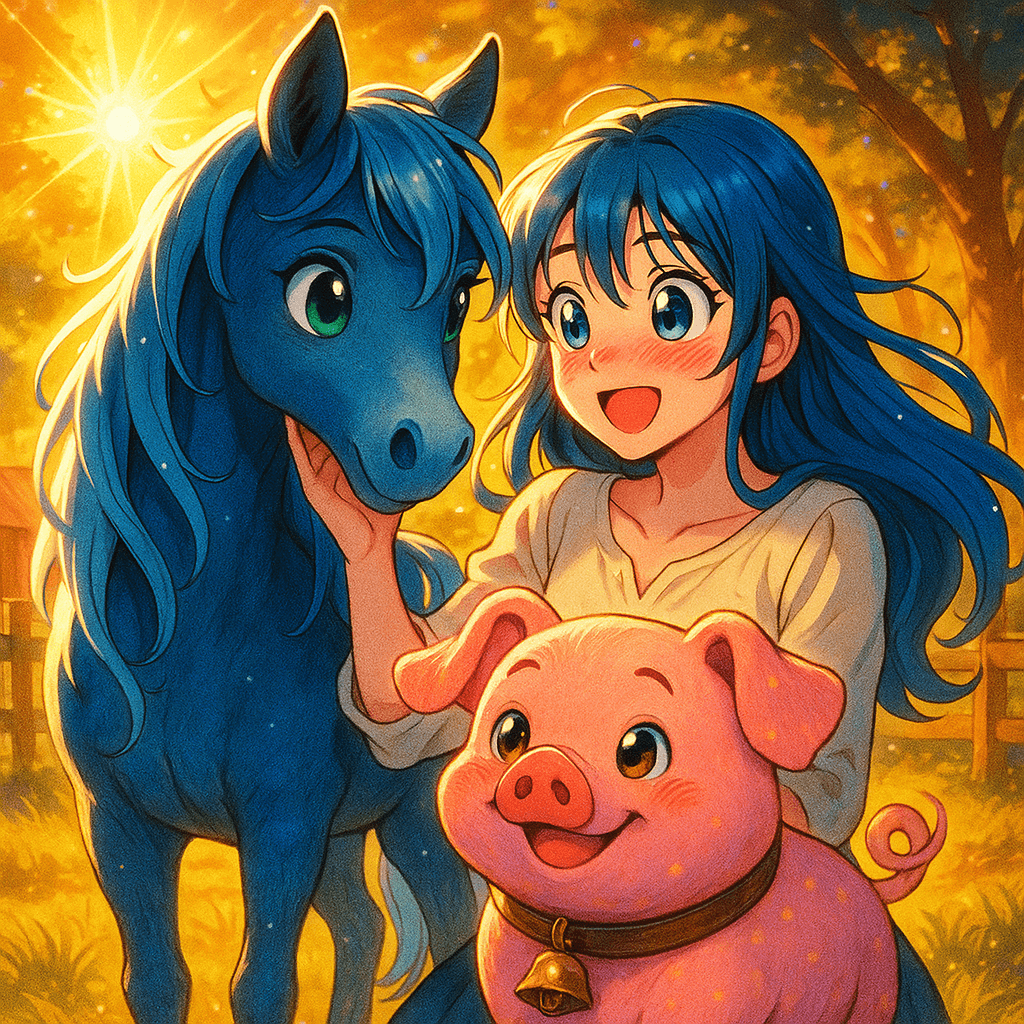 Branwen and Percy in the farm clearing, full of excitement and giggles.