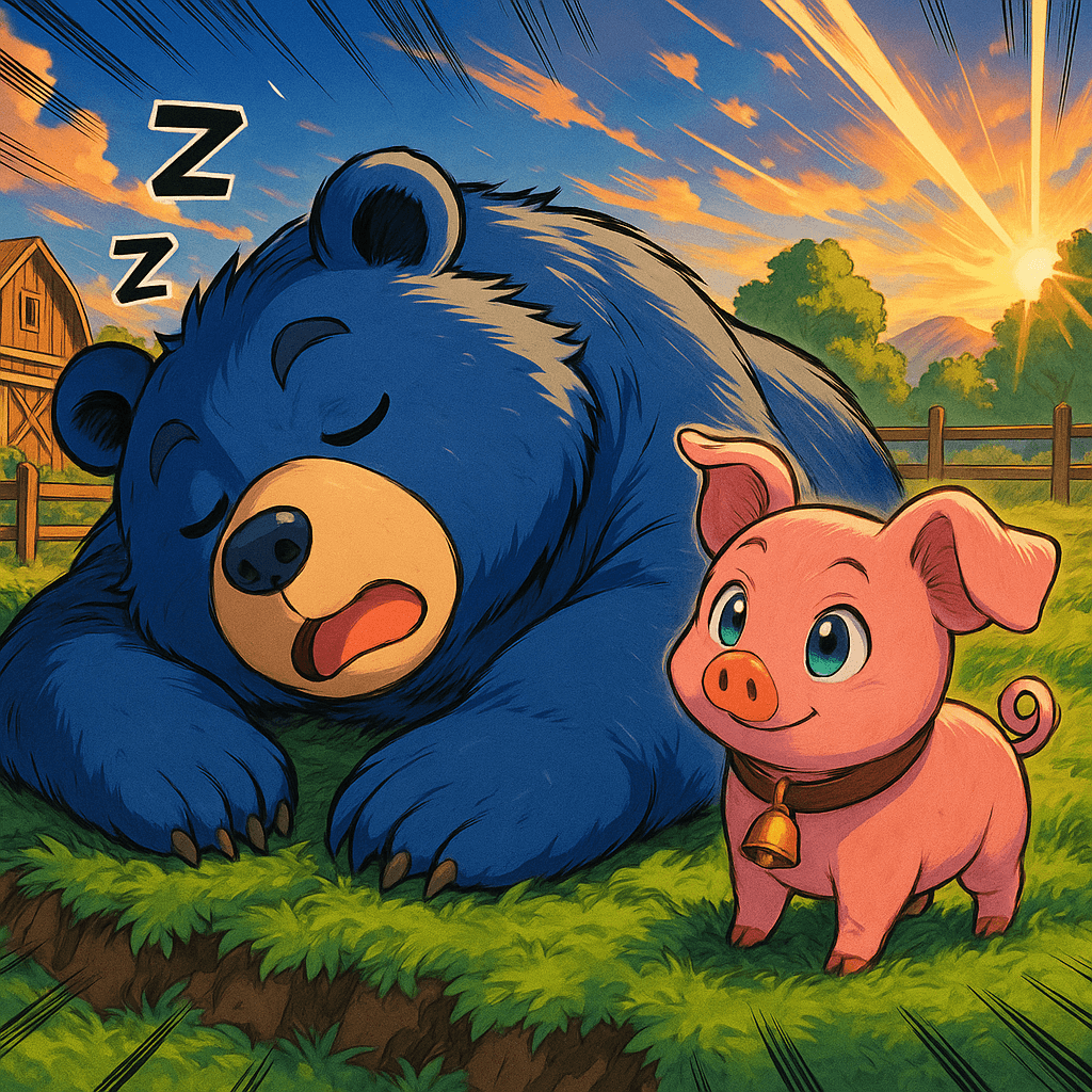 The big bear lounging on moss, sounding like a rumbling lullaby.